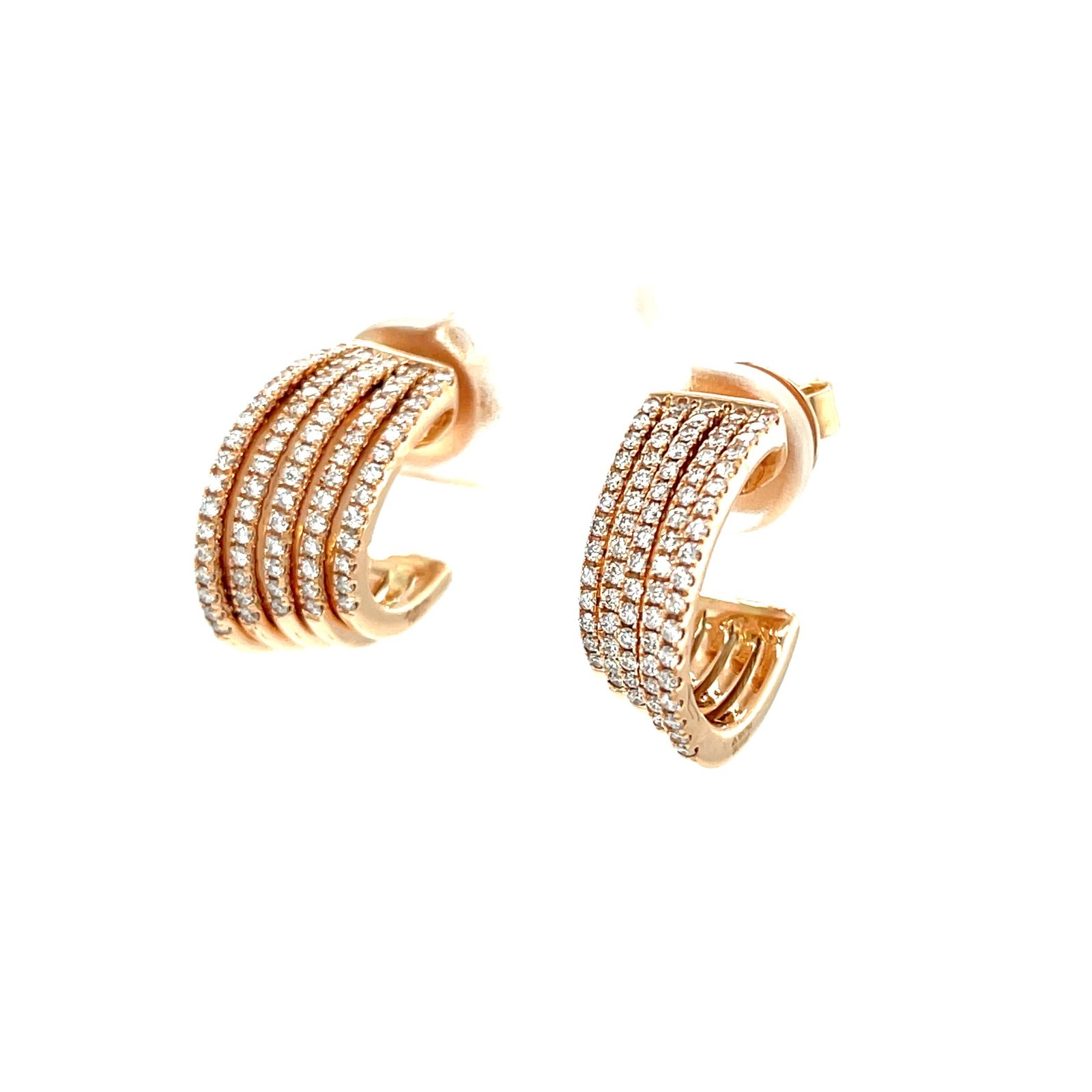 Multi-Row Diamond Half Hoop Earrings in 18K Rose Gold